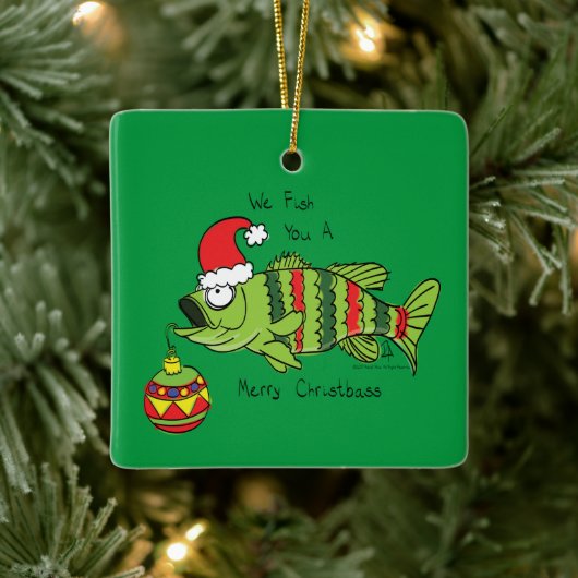 Funny Fischen Weihnachtsbass Fisch Niedlicher Cart Keramikornament (Baum)