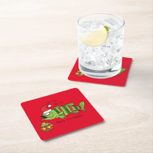 Funny Fischen Weihnachtsbass Fisch Niedlicher Cart Rechteckiger Pappuntersetzer (Vor Ort)