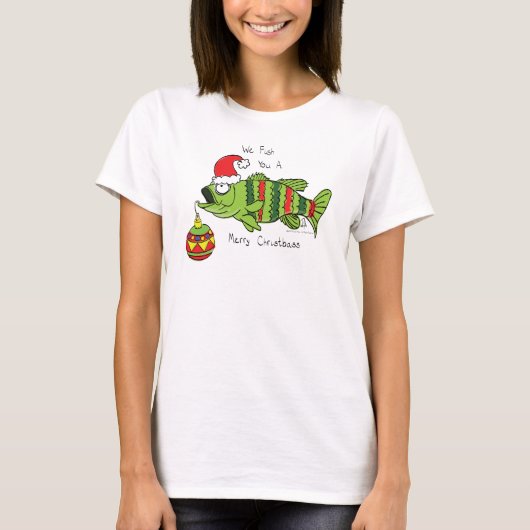 Funny Fischen Weihnachtsbass Fisch Niedlicher Cart T-Shirt (Vorderseite)