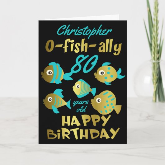 Funny Fish 80. Geburtstag Karte (Vorderseite)