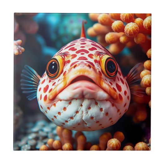 Funny Fish and Coral Close Fliese (Vorderseite)