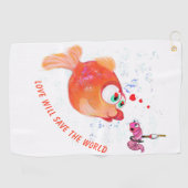 Funny Fish and Worm Golf Towel - Custom Text Golfhandtuch (Horizontal)