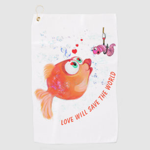 Funny Fish and Worm Golf Towel - Custom Text Golfhandtuch