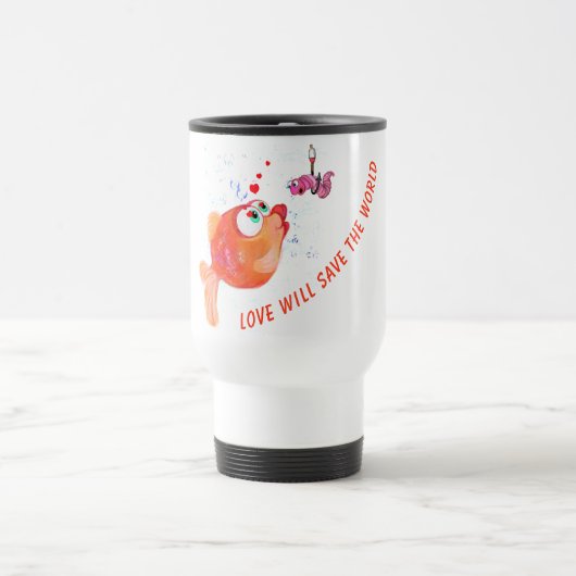 Funny Fish and Worm Love Romantic Travel Mug Reisebecher (Mittel)