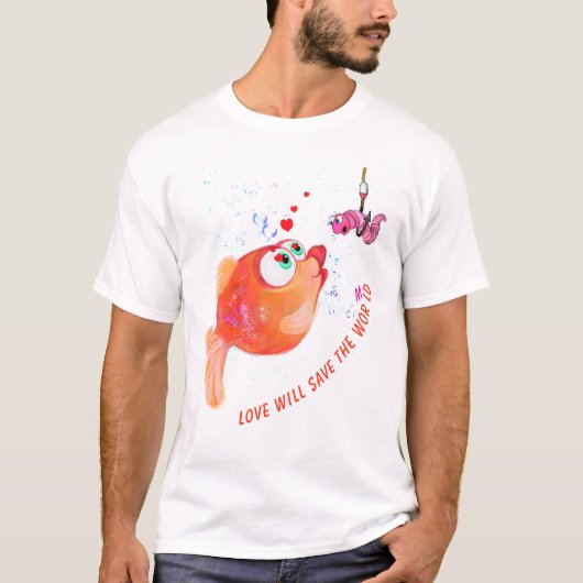 Funny Fish and Worm Playful T-Shirt (Vorderseite)
