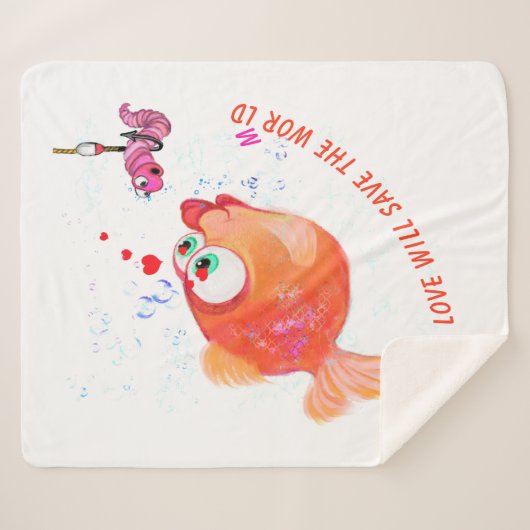 Funny Fish and Worm Sherpa Blanket - Benutzerdefin Sherpadecke (Vorderseite (Horizontal))