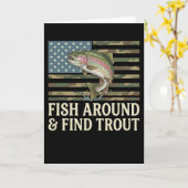 funny Fish Around and Find Trout American Flag mmm Karte (Gelbe Blume)