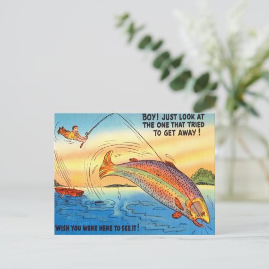 Funny Fish Fish Postcard Fisherman Cartoon Postkarte (Stehend Vorderseite)