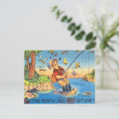 Funny Fish Fisherman Postcard Fishing Cartoon Postkarte (Stehend Vorderseite)