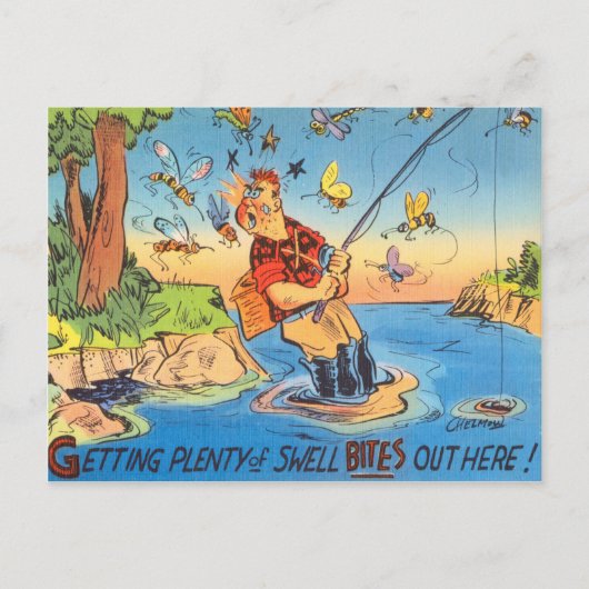 Funny Fish Fisherman Postcard Fishing Cartoon Postkarte (Vorderseite)