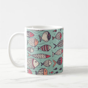 Funny Fish: handgezeichnet nahtloses Muster. Kaffeetasse