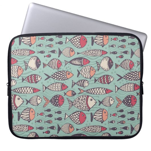 Funny Fish: handgezeichnet nahtloses Muster. Laptopschutzhülle (Vorderseite)
