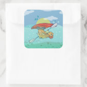 Funny fish kayaking quadratischer aufkleber (Tasche)