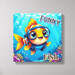 Funny Fish | Niedlicher Cartoon Kids Kinderzimmer  Leinwanddruck