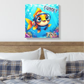 Funny Fish | Niedlicher Cartoon Kids Kinderzimmer Leinwanddruck (Insitu (Schlafzimmer))