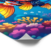 Funny Fish | Niedlicher Cartoon Kids Kinderzimmer Poster (Ecke)