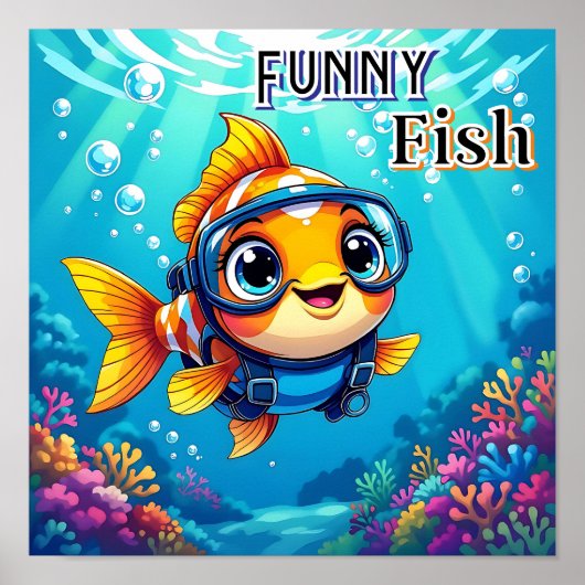 Funny Fish | Niedlicher Cartoon Kids Kinderzimmer Poster (Vorne)