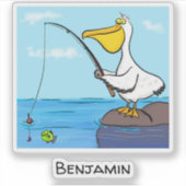 Funny Fish Pelican Cartoon Aufkleber (Vorderseite)