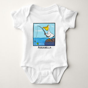 Funny Fish Pelican Cartoon Baby Strampler