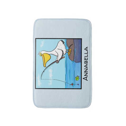 Funny Fish Pelican Cartoon Badematte (Vorderseite Vertikal)