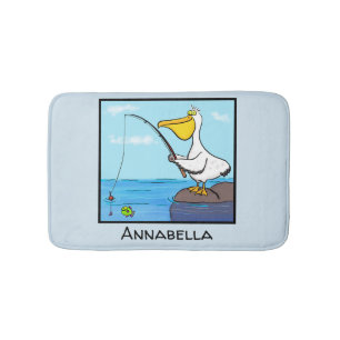 Funny Fish Pelican Cartoon Badematte