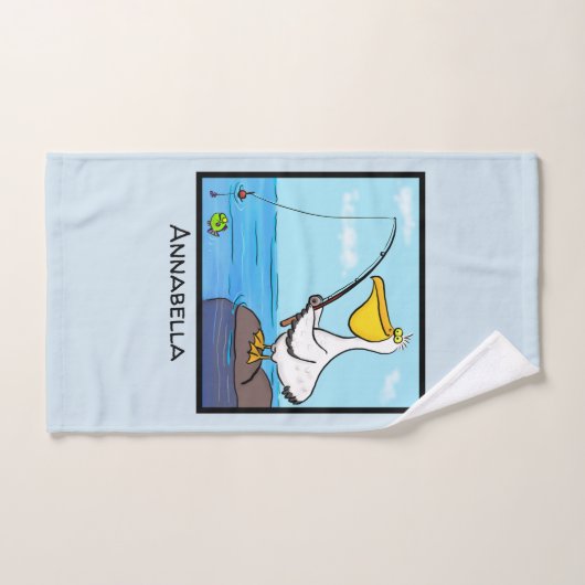 Funny Fish Pelican Cartoon Badhandtuch Set (Handtuch)