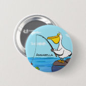 Funny Fish Pelican Cartoon Button (Vorne & Hinten)