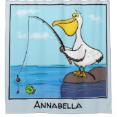 Funny Fish Pelican Cartoon Duschvorhang (Vorderseite)