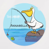 Funny Fish Pelican Cartoon Etiketten (Design 2)