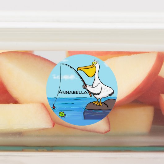 Funny Fish Pelican Cartoon Etiketten (Befestigt)