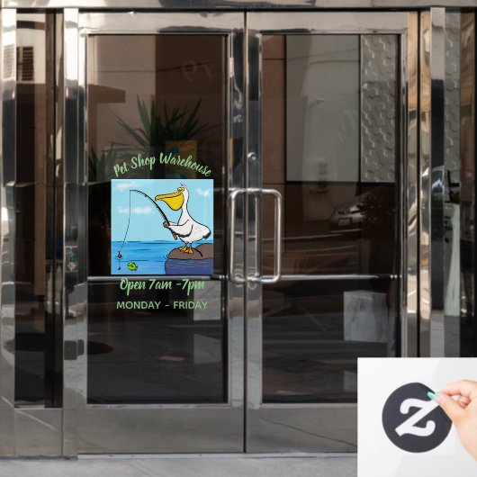 Funny Fish Pelican Cartoon Fensteraufkleber (Büro Tür)