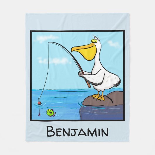 Funny Fish Pelican Cartoon Fleecedecke (Vorderseite)