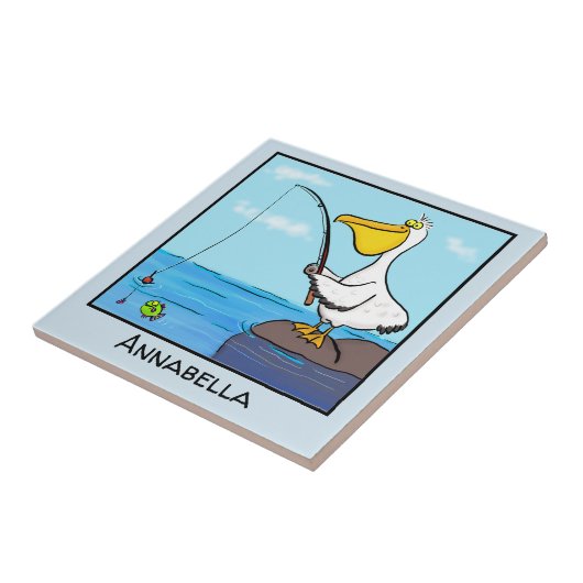 Funny Fish Pelican Cartoon Fliese (Seite)