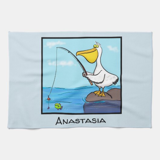 Funny Fish Pelican Cartoon Geschirrtuch (Horizontal)