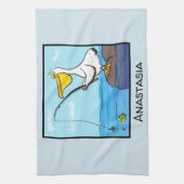 Funny Fish Pelican Cartoon Geschirrtuch (Vertikal)