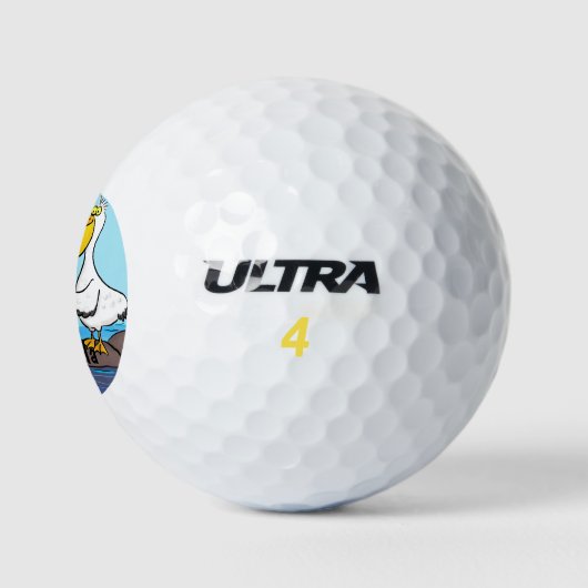 Funny Fish Pelican Cartoon Golfball (Logo)