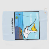 Funny Fish Pelican Cartoon Golfhandtuch (Horizontal)