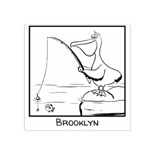 Funny Fish Pelican Cartoon Gummistempel