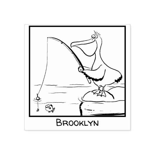 Funny Fish Pelican Cartoon Gummistempel (Prägung)