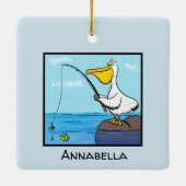 Funny Fish Pelican Cartoon Keramikornament (Rückseite)