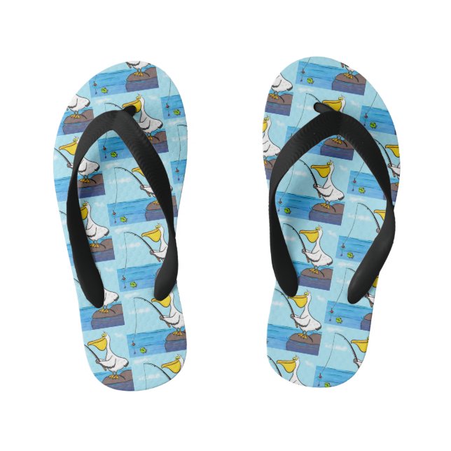 Funny Fish Pelican Cartoon Kinderbadesandalen (Fußbett)