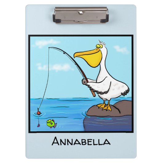 Funny Fish Pelican Cartoon Klemmbrett (Vorderseite)