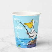 Funny Fish Pelican Cartoon Pappbecher (Rückseite)