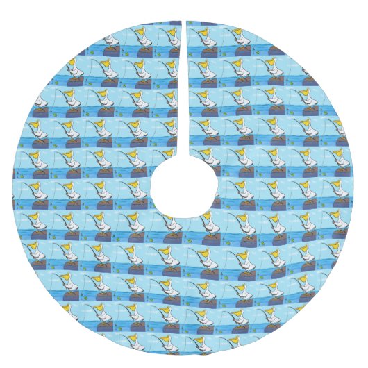 Funny Fish Pelican Cartoon Polyester Weihnachtsbaumdecke (Vorderseite)