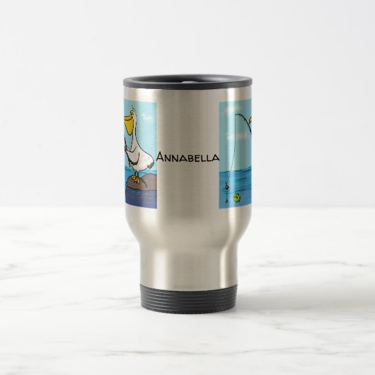 Funny Fish Pelican Cartoon Reisebecher (Mittel)