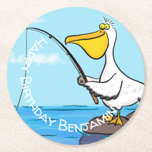 Funny Fish Pelican Cartoon Runder Pappuntersetzer