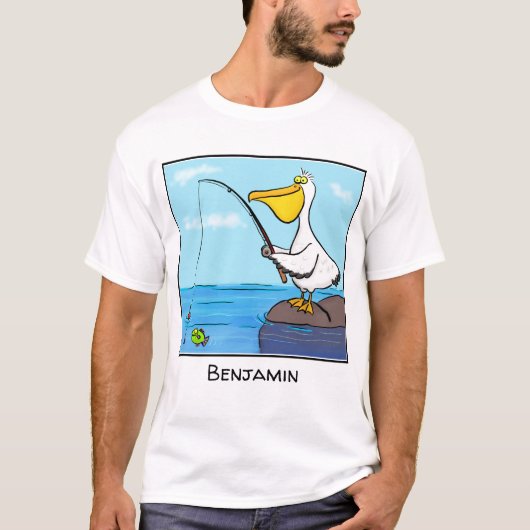 Funny Fish Pelican Cartoon T-Shirt (Vorderseite)