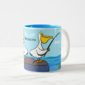 Funny Fish Pelican Cartoon Zweifarbige Tasse (VorderseiteRechts)