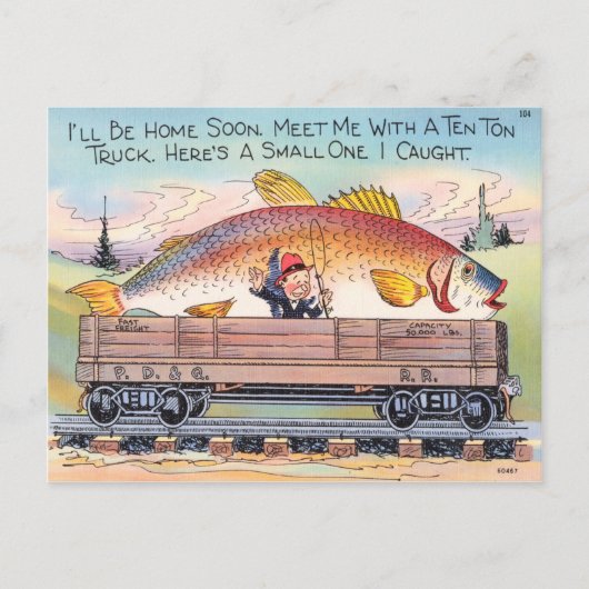 Funny Fish Postcard Fisherman Fishing Cartoon Postkarte (Vorderseite)