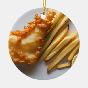 Funny Fish Puff Weihnachten   Fische und Chips Keramik Ornament